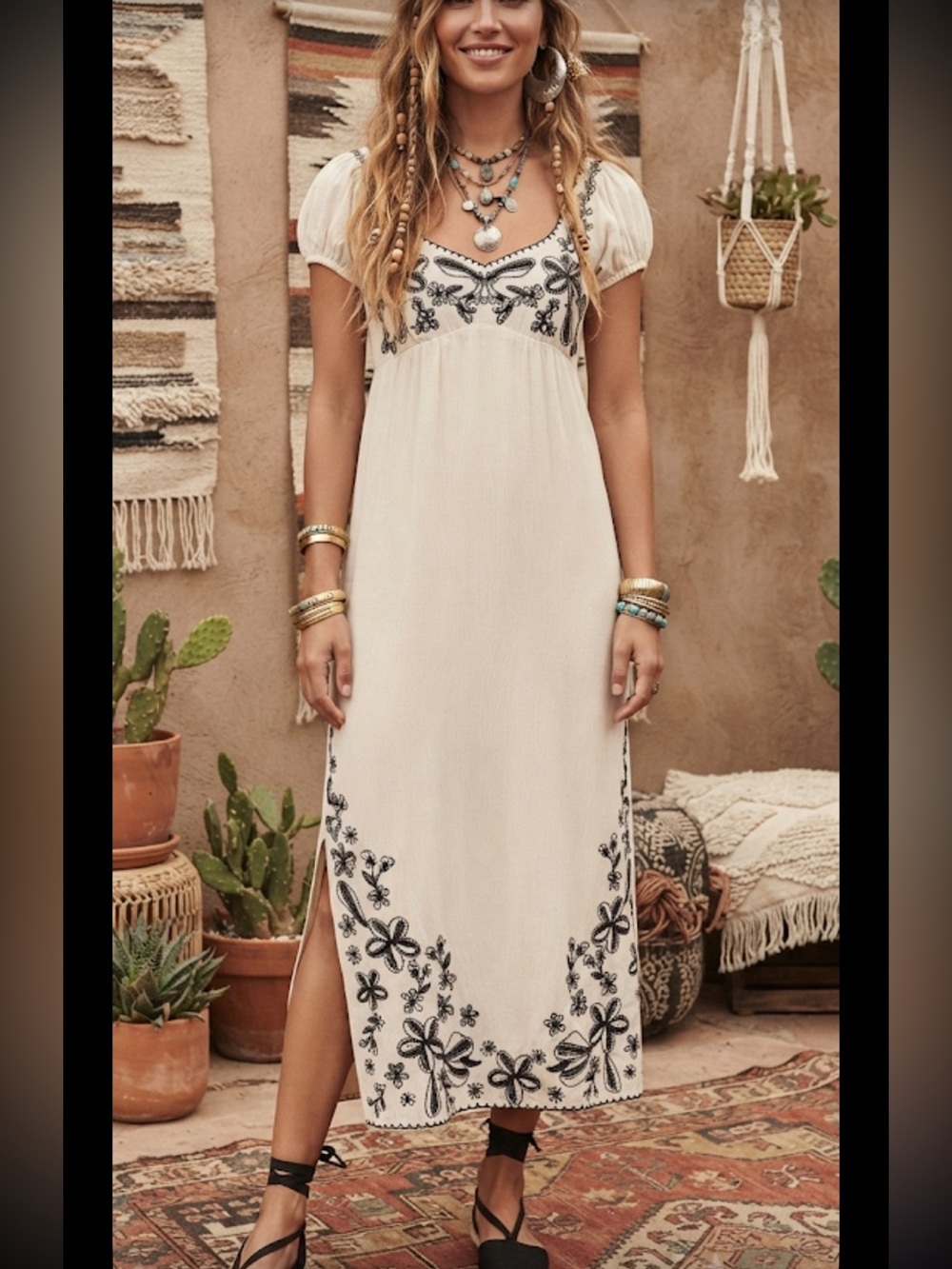 J.Crew White Black Floral Embroidered Empire Waist Maxi Dress Sz 6 Side Slit NWT - Picture 14 of 16